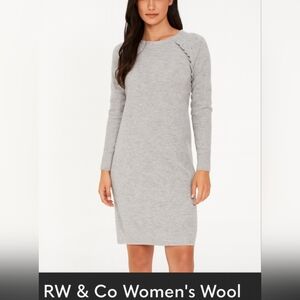 RW&Co Women's Wool Blend Gray Long Sleeve Sweater Dress